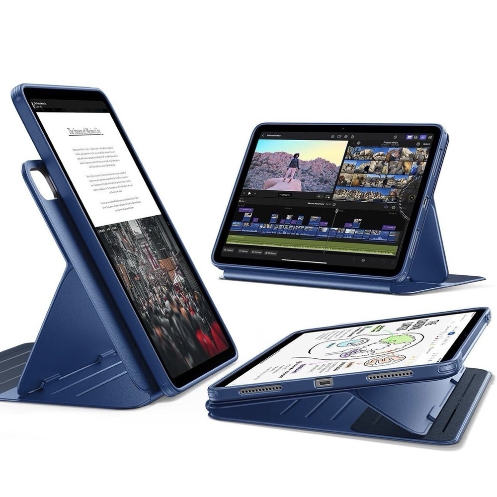 ESR iPad Air 11 Inch M4 M2 Case Magnetic Removable Stand Blue Minimalist Tech